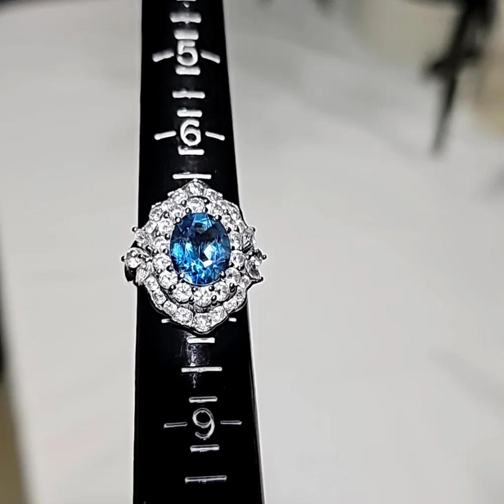 Blue Topaz Oval Ring Stamped 925